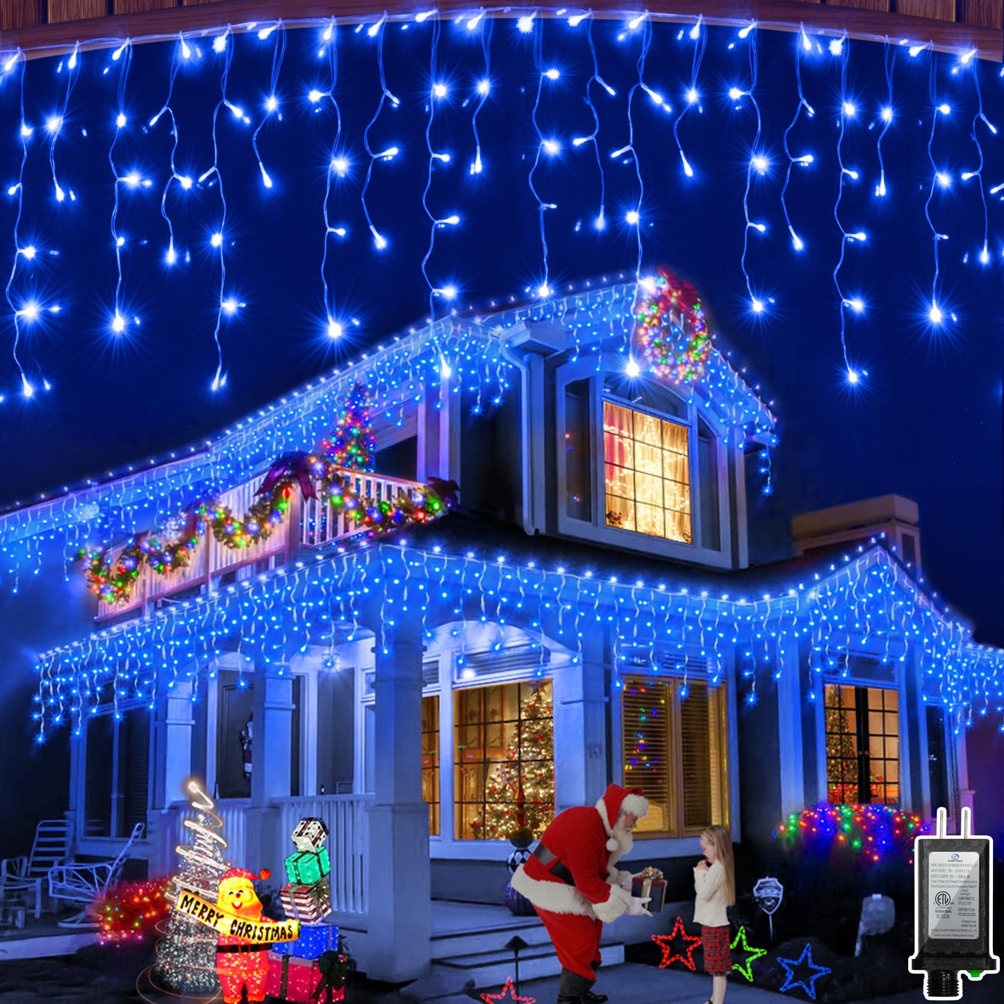 648 LED 66FT Christmas Lights 144 Drops, Outdoor Hanging lights with 8 Modes & Timer, Plug in Curtain String Lights Outdoor Waterproof for Holiday Wedding Party Home Garden Tree Outside Decor (Blue)