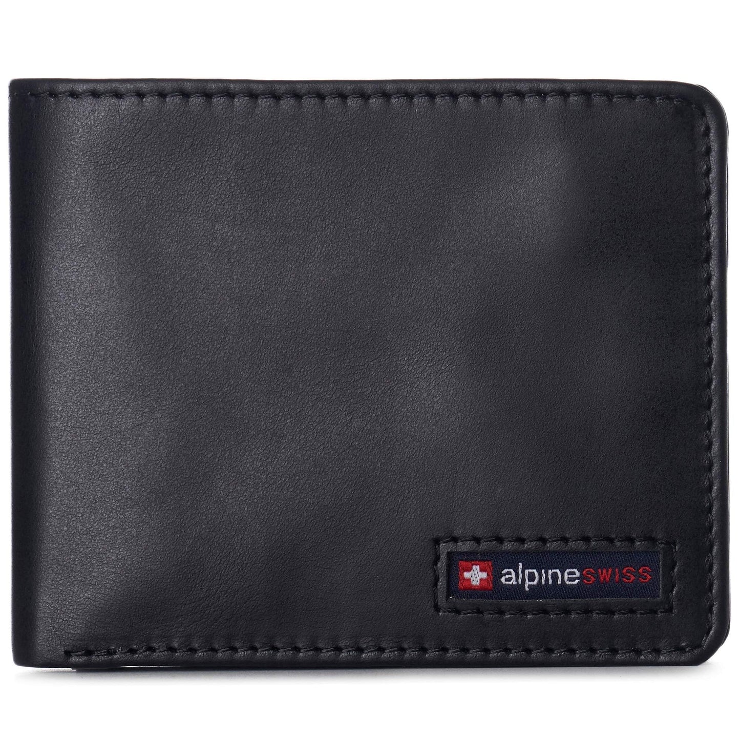 Alpine Swiss Mens Wallet for Men | RFID Protected Leather Mens Wallet | Spencer Bifold with Divided Bill Section | Gift Box | 2 ID Windows | 14 Card Storage Pockets for Organization Glossy Nappa Black