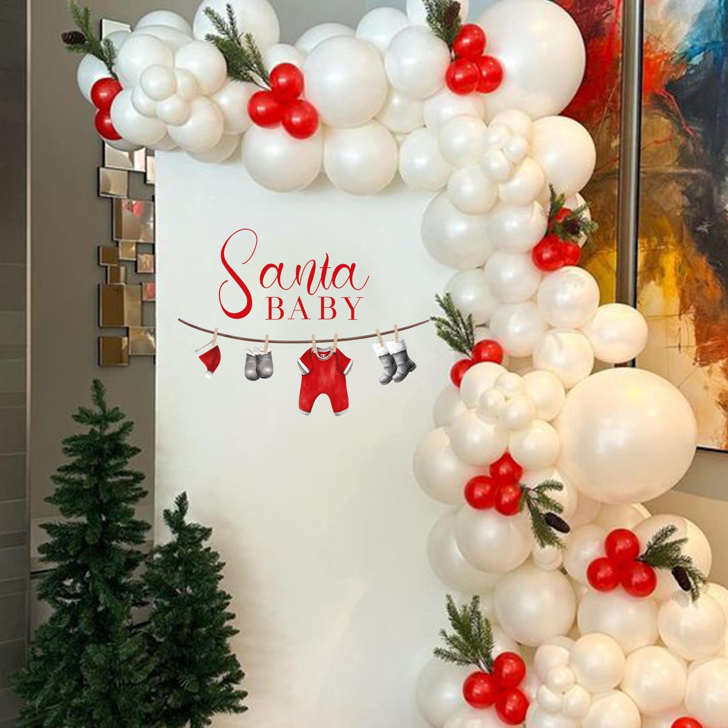 UDOTE Christmas Baby Shower Backdrop -Santa Baby Christmas Photography Background for Kids Newborn Winter Xmas Baby Shower Party (Chrismas wall Decal)