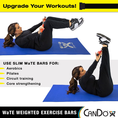 CanDo Slim WaTE Bar 2lb Yellow, Total Body Workout Weighted Exercise Bar for Strength Training, Toning, and Physical Therapy