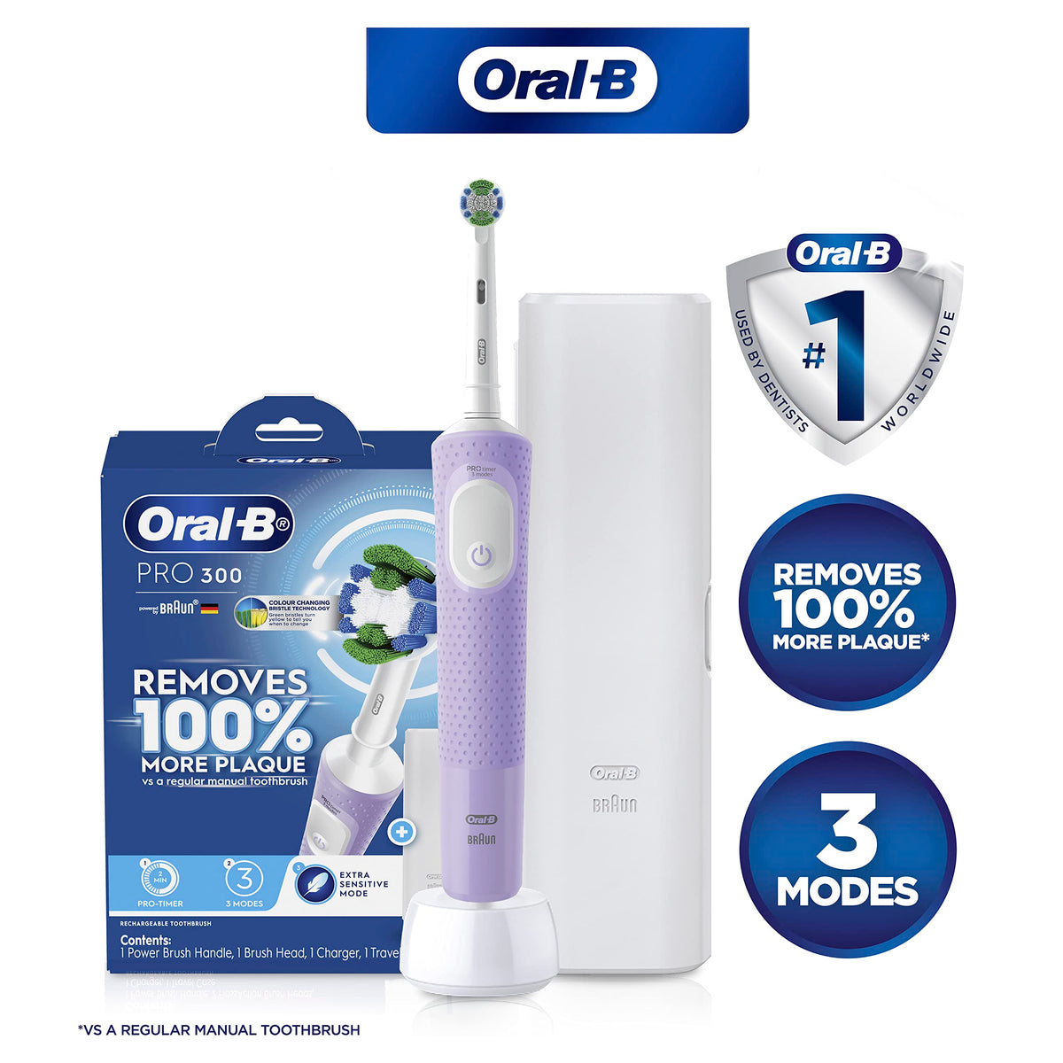Oral-B Pro 300 Lilac Electric Toothbrush, Lavender