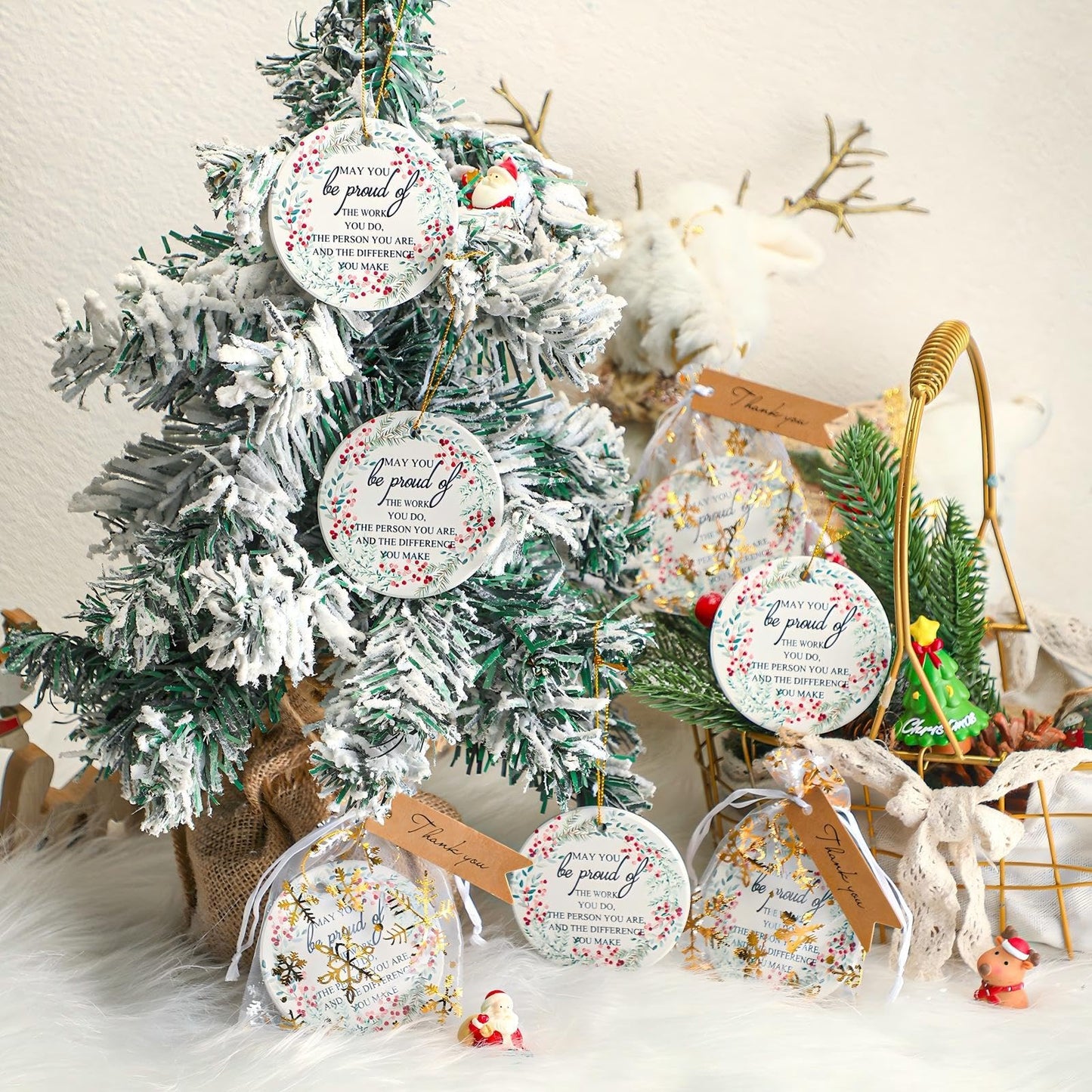 Suzile Employee Christmas Ornaments Coworker Thank You Gifts Bulk May You Be Proud Ornament Keepsake Ceramic Hanging Plaque Xmas Appreciation Gifts for Teacher Volunteer(16 Sets,May You)