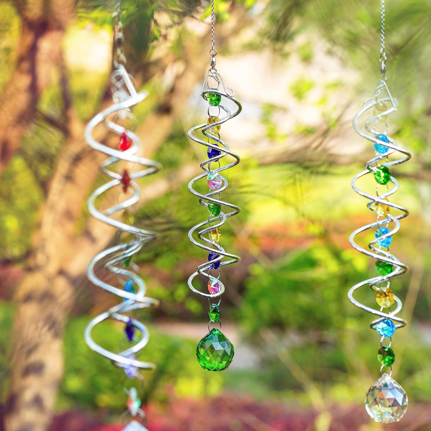 H&D HYALINE & DORA 5 Pack Sun Catchers Crystal Suncatchers for Windows Hanging Gazing Ball Spiral Tail Wind Spinners for Yard and Garden Indoor Home Decor