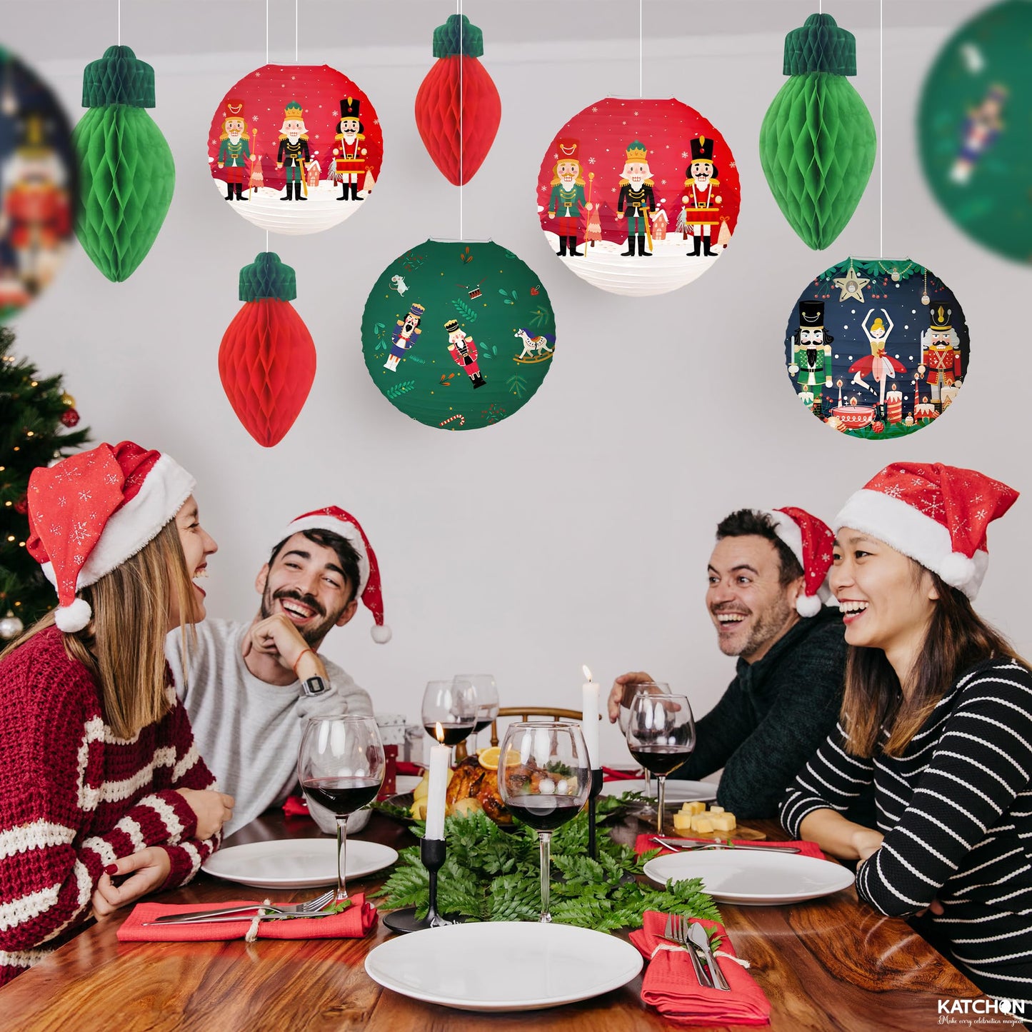 KatchOn, Hanging Christmas Decorations Indoor – 10 PCS | Festive Christmas Paper Lanterns & Honeycomb Ornaments | Nutcracker christmas Decor | Holiday Hanging Decor | Nut Cracker Ornaments