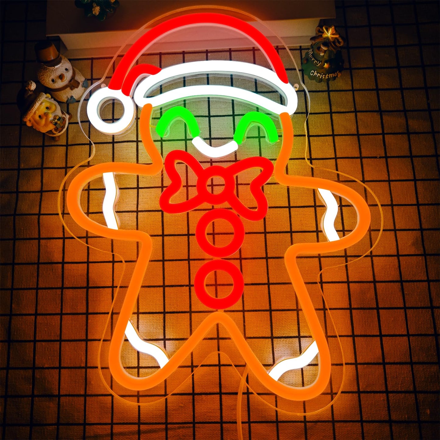 Gingerbread Man Neon Sign - Dimmable Christmas Neon Light for Wall Decor - Merry Christmas Light up Sign for Bedroom, Living Room, Home