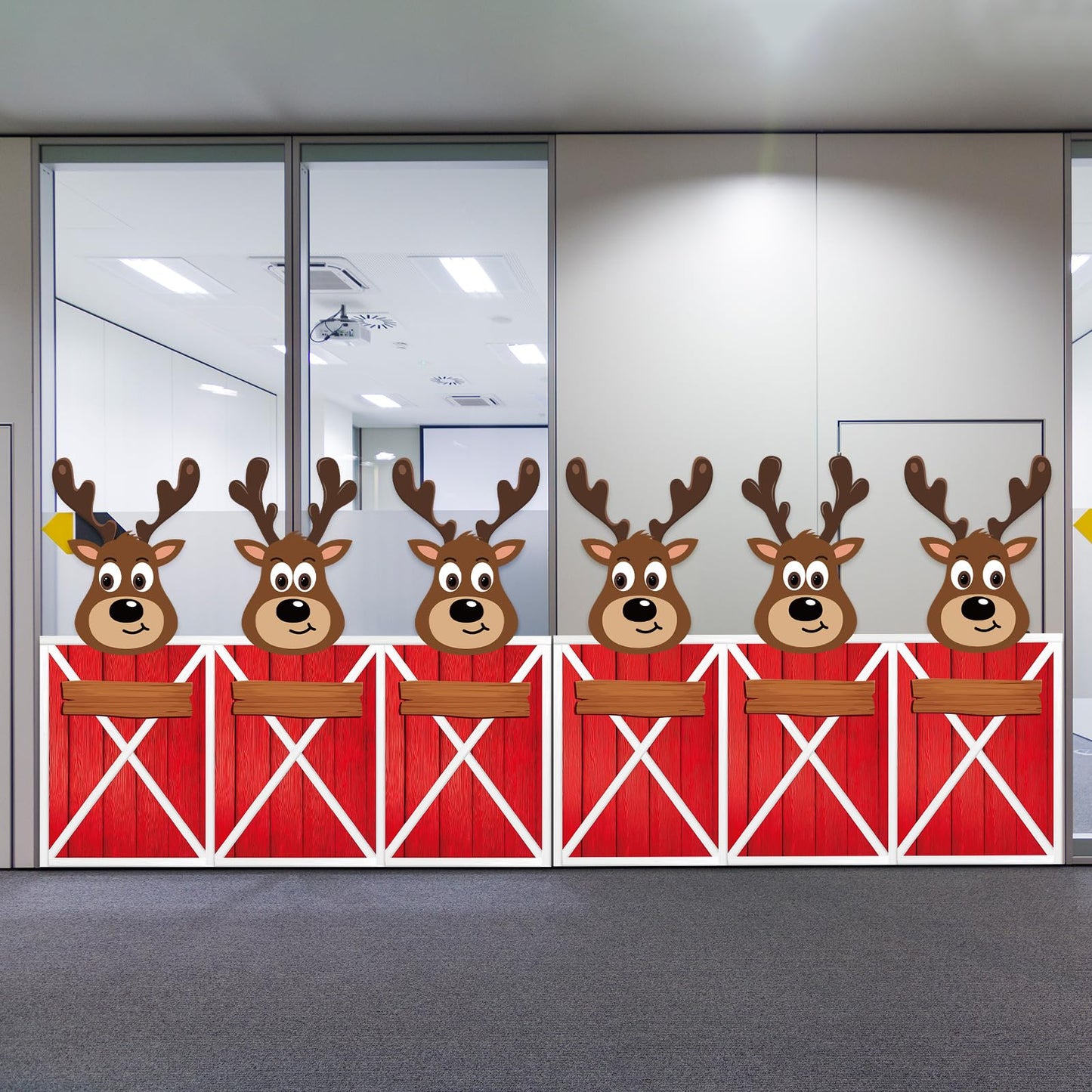 HunnmingRe 3 Pcs Large Reindeer Stables Christmas Office Decoration 78.7 Inch Reindeer Door Banner with Hook Double-Sided Tape Winter Xmas Elk Wall Supplies for Garage Classroom Office Decoration