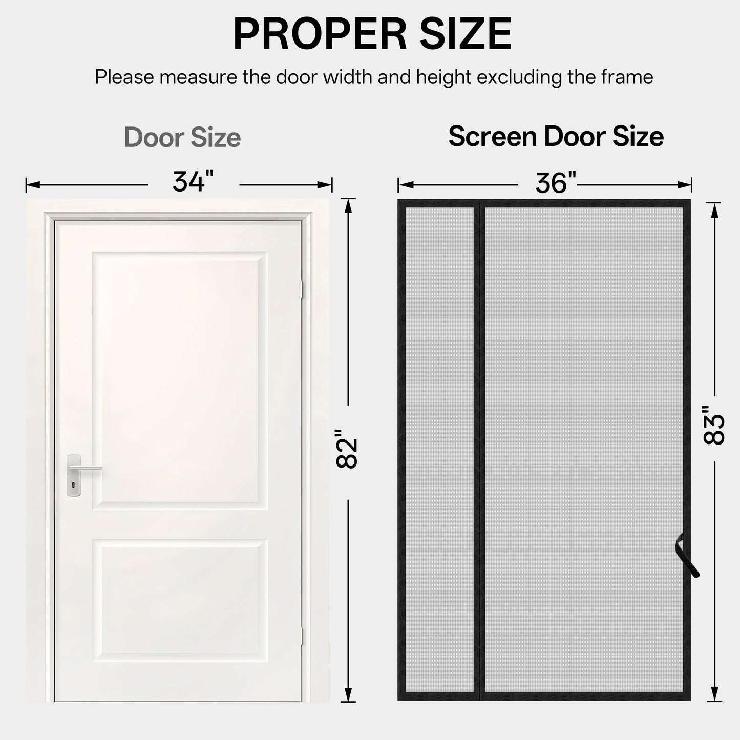 Sunolga Magnetic Screen Door Fits Door Size 34 x 82 Inch, Actual Screen Size 36 x 83 Inch, Reversible Left Right Side Opening, Sturdy Polyester Mesh Curtain Hands Free for Patio, Sliding Door, Black