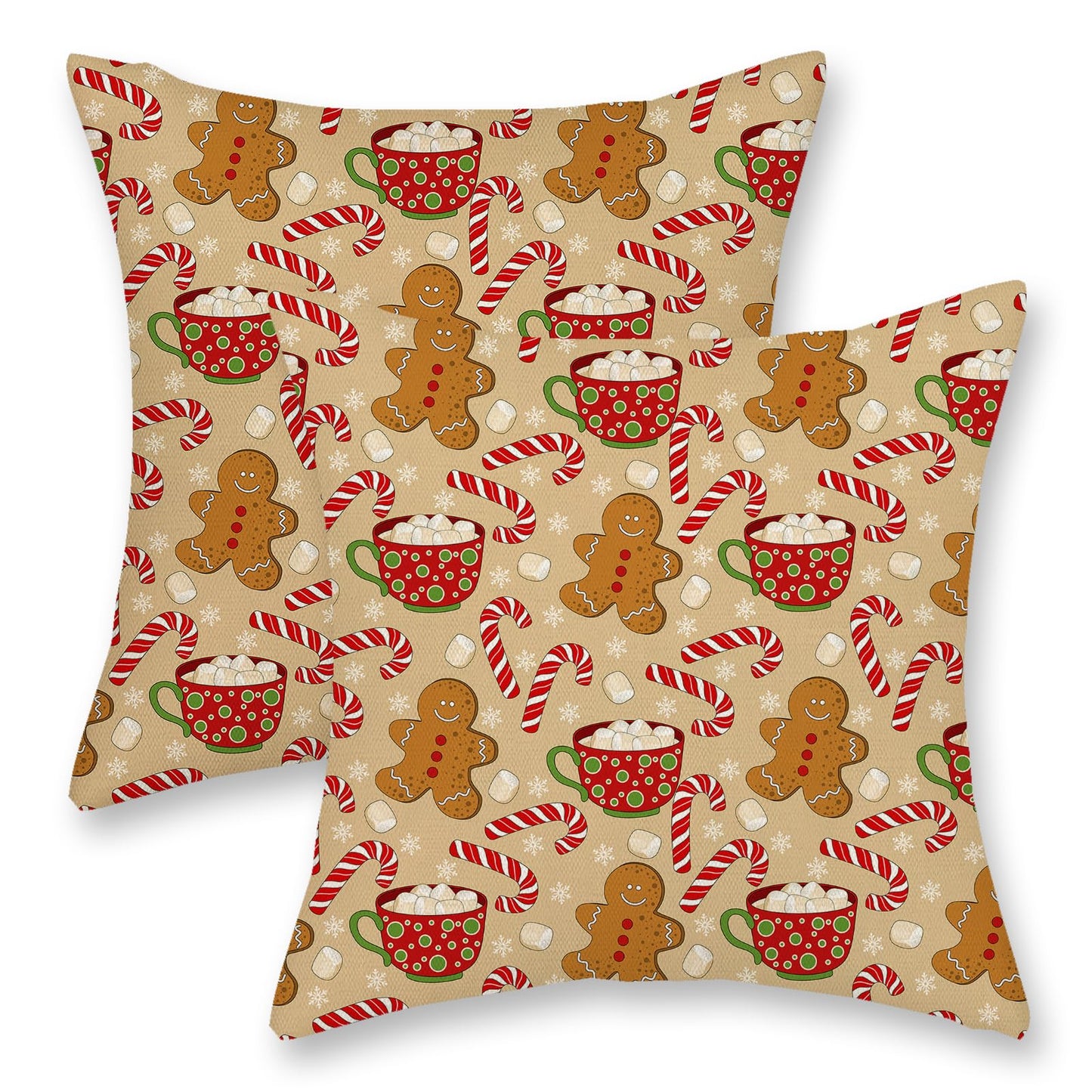 DAFENA Christmas Pillow Covers 18x18 Inch 2 Pcs Gingerbread Man Candy Cane Snowflake Decor Throw Pillows Winter Xmas Holiday Farmhouse Decoration Pillowcase Linen Cushion Cover for Couch Sofa