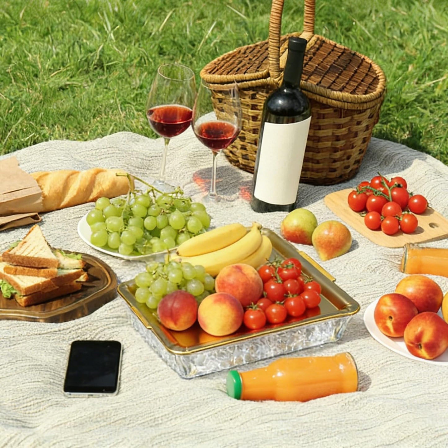 Baderke 2 Set Chilled Serving Tray for Christmas Parties Ice Chilled Party Platter Charcuterie Serving Board Cold Dish Dip with Forks Tongs for Fruit Seafood Vegetable Appetizer (11.81",Gold)
