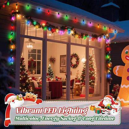 C7 Multicolor LED Christmas Lights Outdoor, 25Ft LED Colored Christmas Tree Lights Waterproof with 25+2 LED Bulbs for Indoor Outdoor Christmas Decorations for Light up Christmas Tree Home Yard, 0.6W