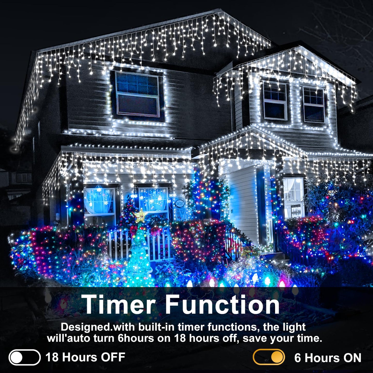 Heceltt White Christmas Lights Outdoor, 49FT 480 LED Ice Lights for Outside with 90 Drops Clear Wire 8 Modes Timer, Plug in Waterproof for Holiday Eaves Yard Roof Party Christmas Decoration