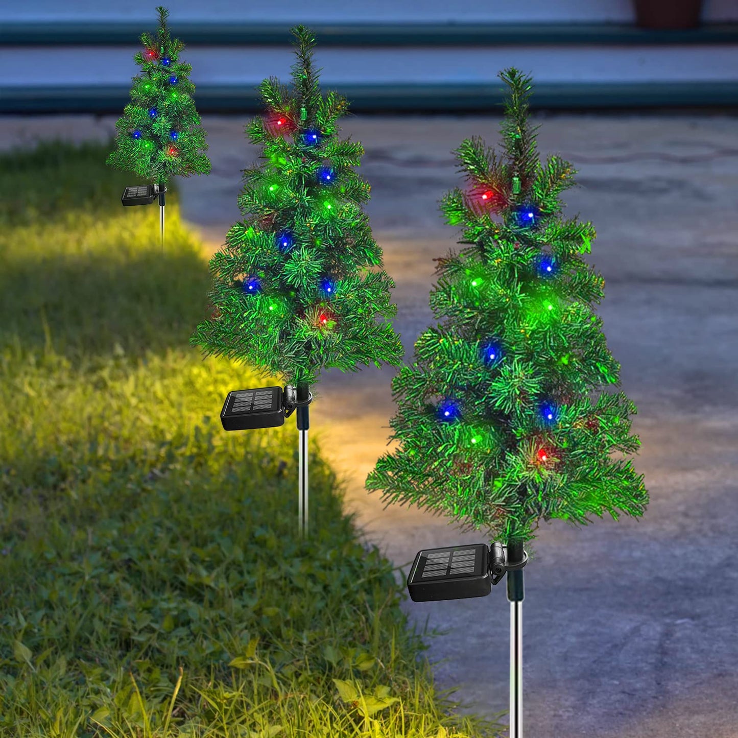 4PCS Solar Christmas Tree Garden Stake Lights Outdoor Waterproof Pathway Lights Xmas Tree Light for Lawn Patio Yard Front Porch Christmas Decor