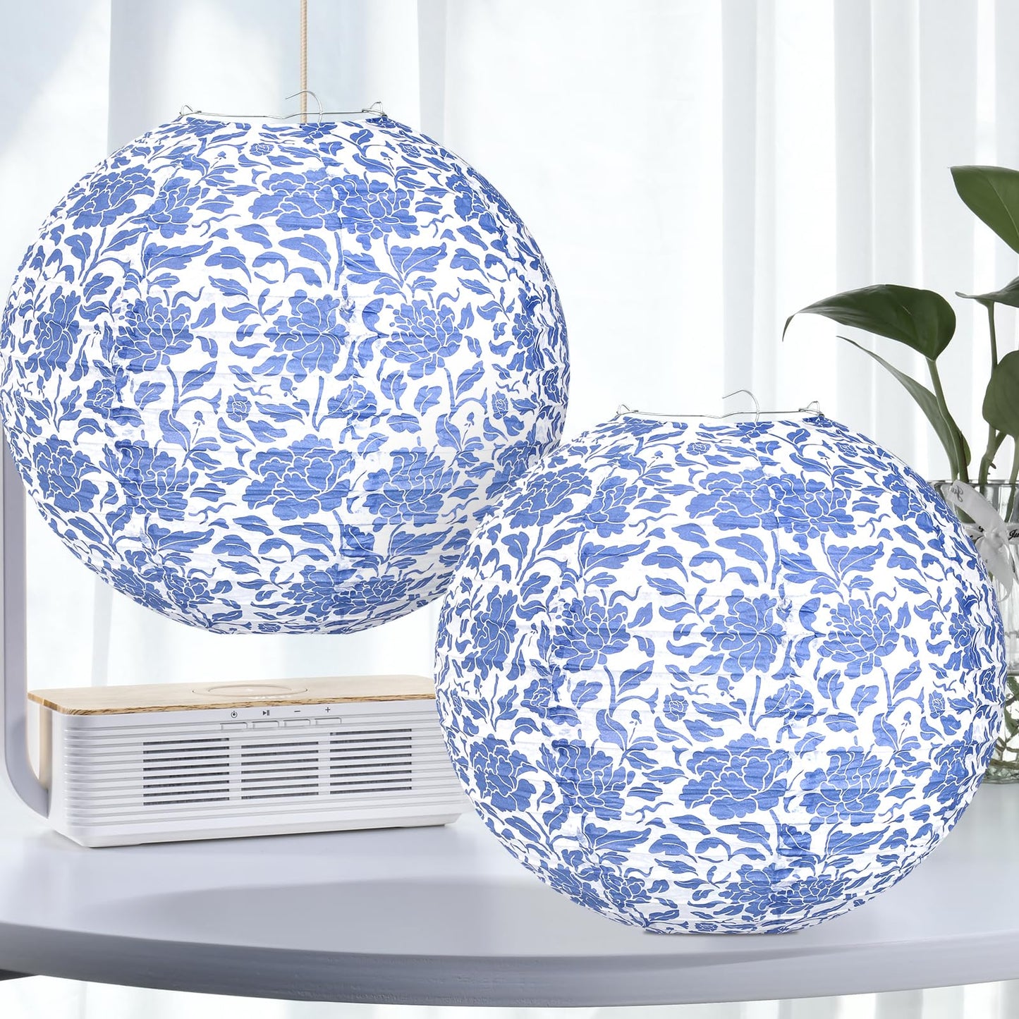 12 Inches Chinoiserie Paper Lantern Celehappy 10pcs Blue and White Porcelain Print Lantern Chinese Round Hanging Lanten for Birthday Wedding Party Ceilding Indoor Outdoor Home Decor