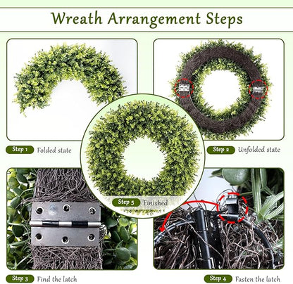 32 Inch Extra Large Boxwoods Green Spring Artificial Wreath for Front Door, Year Round Spring Summer Winter Wreaths for Wall Window Porch Home Farmhouse Outdoor Outside Indoor Decorations