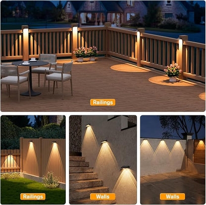 NIORSUN Solar Fence Lights,24 Pack Deck Light,Led Lights Warm White Outdoor Wall Lights,IP45 Solar Powered Light Waterproof for Backyard/Pool/Railing/Patio/Porch/Step/Outside/Garden (Black)