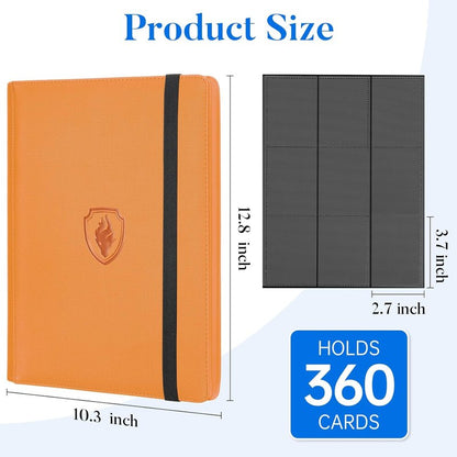 Premium 9 Pocket Card Binder - Sturdy PU Cover Trading Card Album for 360 Cards | Sleek Orange Holder for Game & Sports Cards
