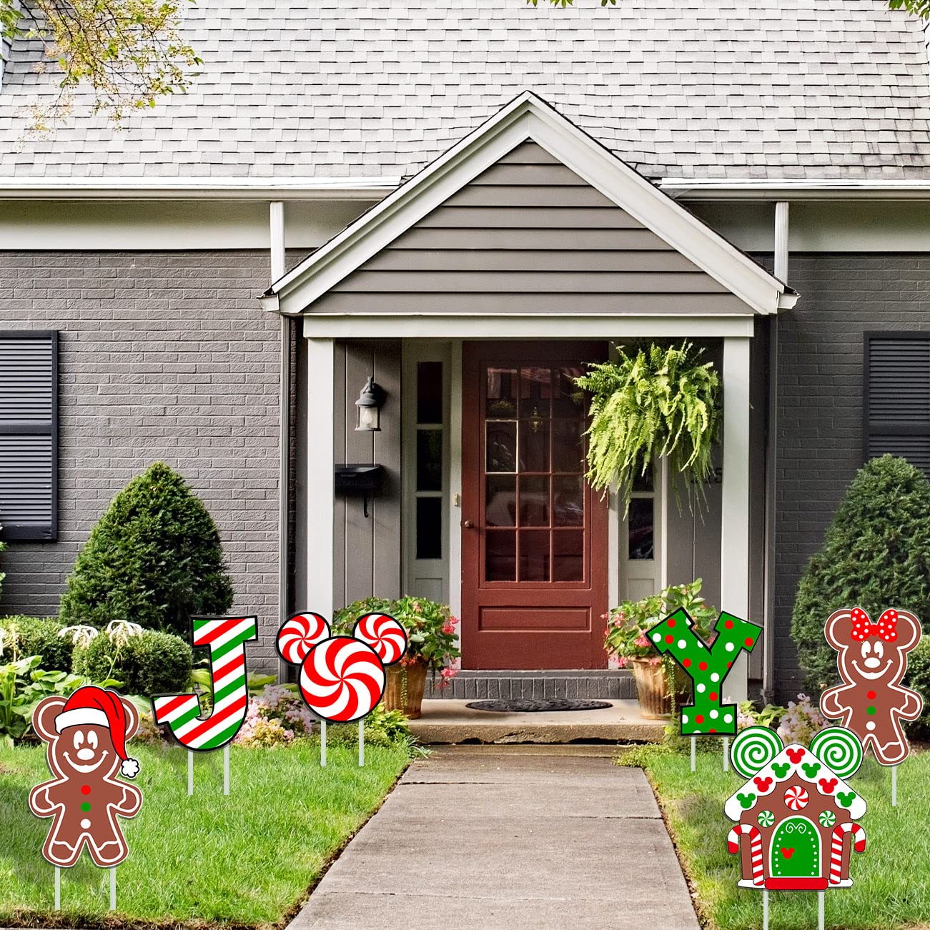 6Pcs Candy Outdoor Mouse Gingerbread Yard Signs - Candy Cane Peppermint Decorations - Waterproof Lawn Signs for Pathway Walkway Decor