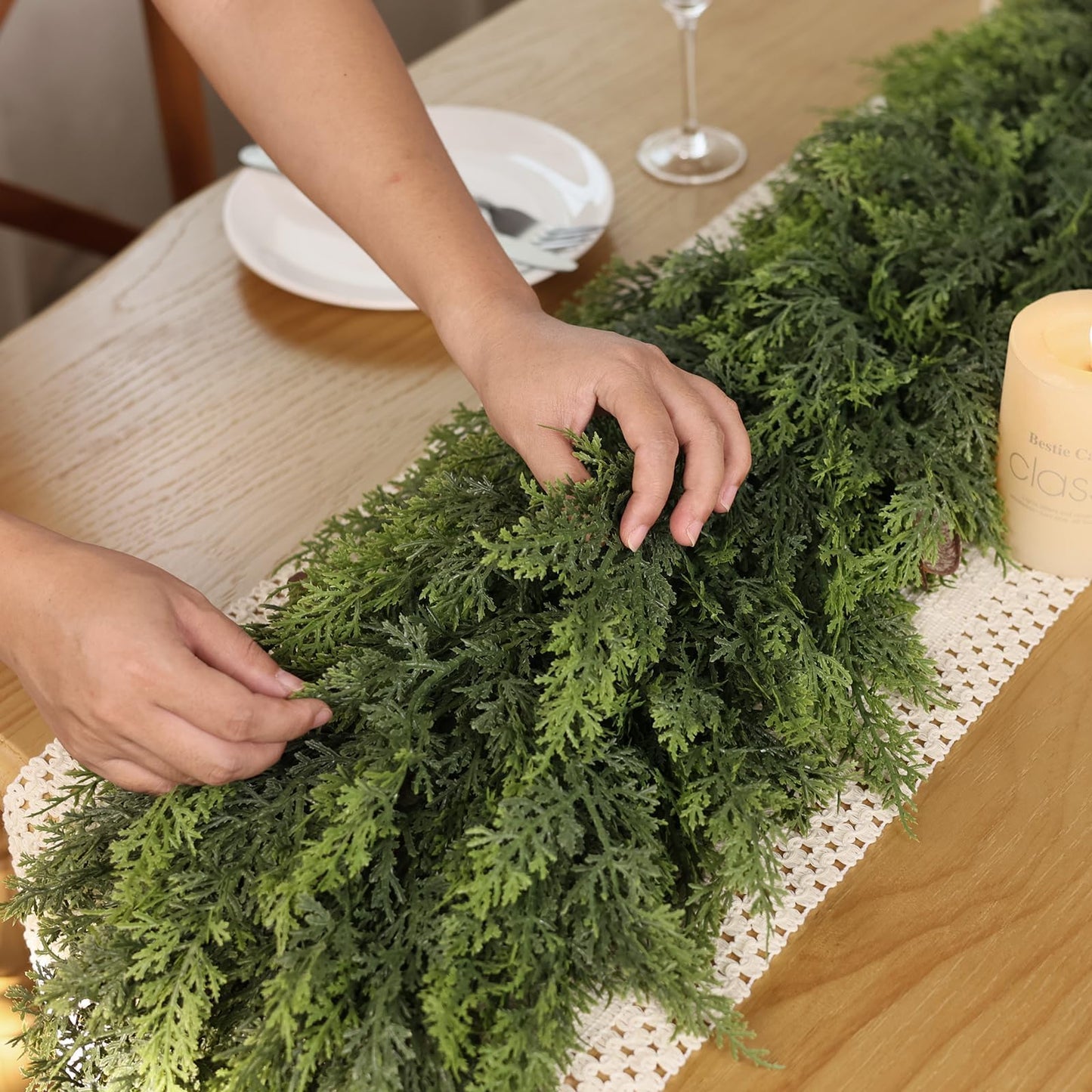 Christmas Cedar Garland - 5ft Artificial Cedar Garland Faux Lush Green Fake Pine Needles for Fireplace,Table,Window,Stairs,Mante,Holiday Indoor Outdoor Xmas Decor(1PCS)