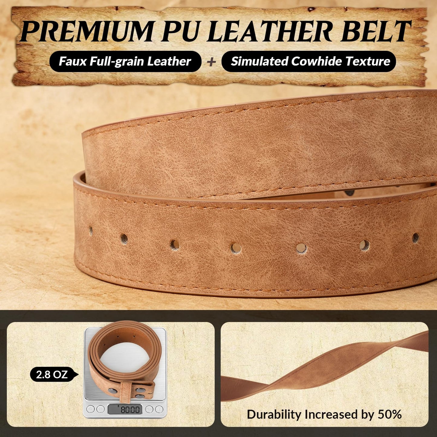 SANSTHS Cowboy Belts for Men Women - Western Belt and Buckle, PU-Leather Rodeo Cowgirl Belt for Jeans, Brown poker 1.5"