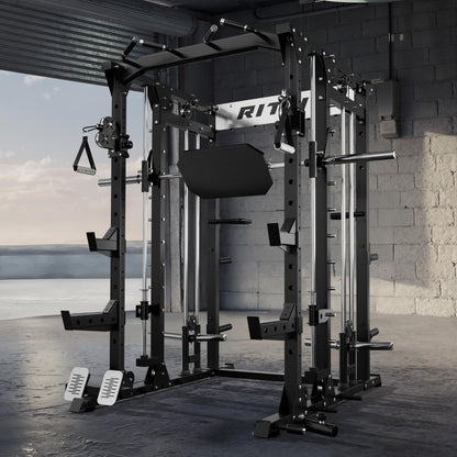 RitFit Buffalo Smith Machine, Power cage with LAT-Pull Down System & Cable Crossover System, All-in-One Squat Rack for Home Gym, Power Rack