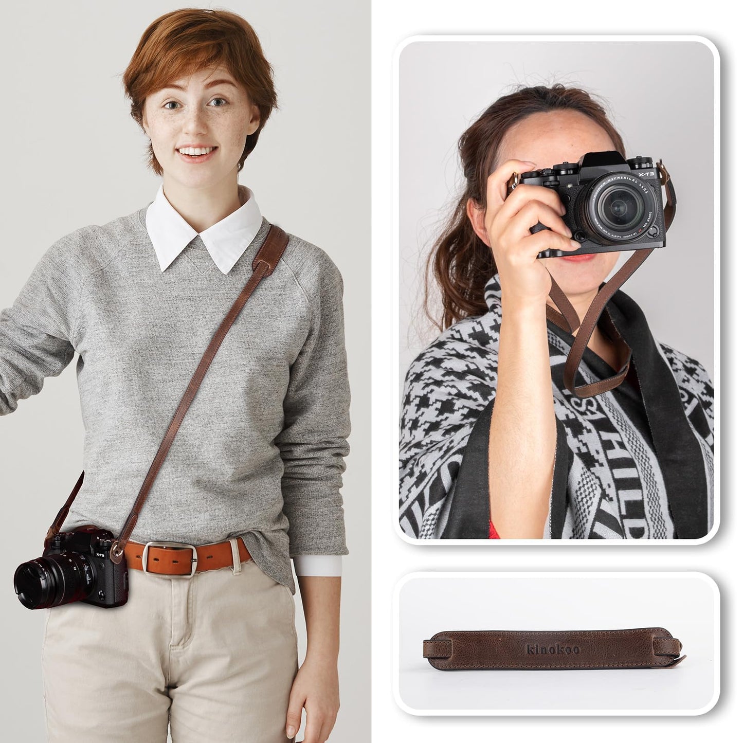 MUZIRI KIINOKOO Genuine Leather Camera Neck Shoulder Strap - Vintage Leather Shoulder Strap for Most of Digital Cameras - Retro Brown