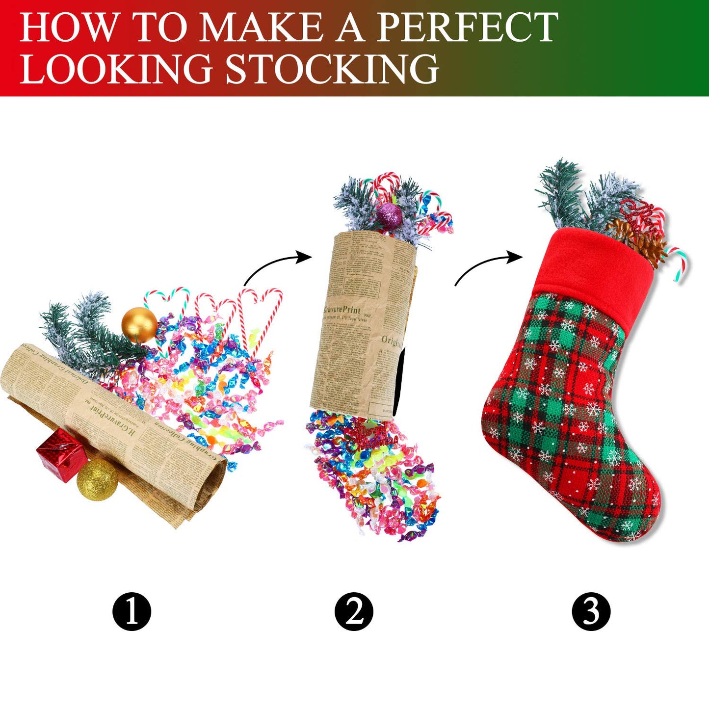 Syhood 24 Pcs 9 Inch Christmas Mini Stockings Plaid Snowflake Christmas Hanging Stocking for Xmas Party Decorations