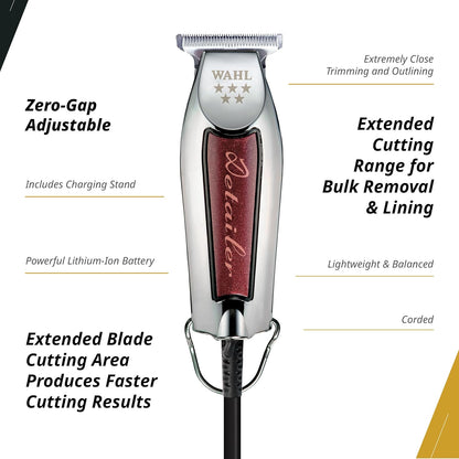 Wahl Professional Detailer Corded Trimmer Adjustable T Blade Lightweight Rotary Motor Complete Kit Burgundy