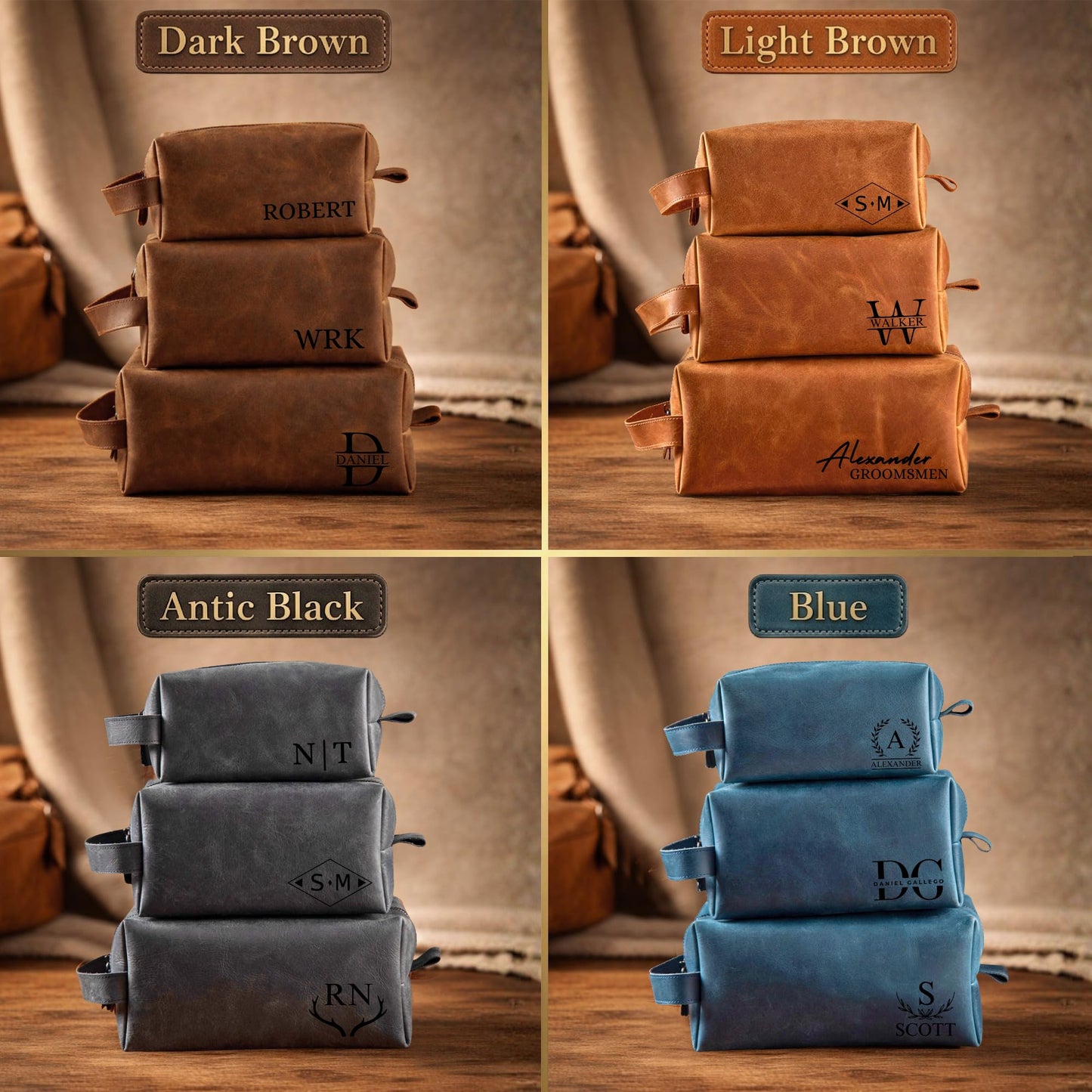 Personalized Leather Toiletry Bag for Men - Handmade Custom Travel Size Dopp Kit, Gift for Graduation, Husband, Boyfriend, Birthday, Wedding, Anniversary, Groomsmen, Grandpa, Him, Father’s Day Gifts
