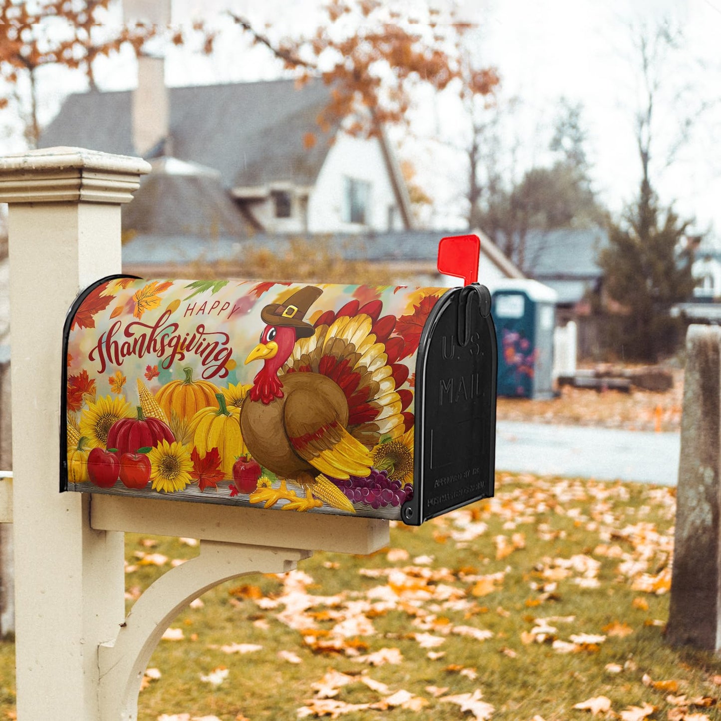 Autumn Thanksgiving Turkey Pumpkin Mailbox Cover Magnetic Large Size 25x21 Inch Fall Mail Box Cover Happy Thanksgiving Day Post Box Cover Wrap for Seasonal Farmhouse Garden Yard Outdoor Decoration