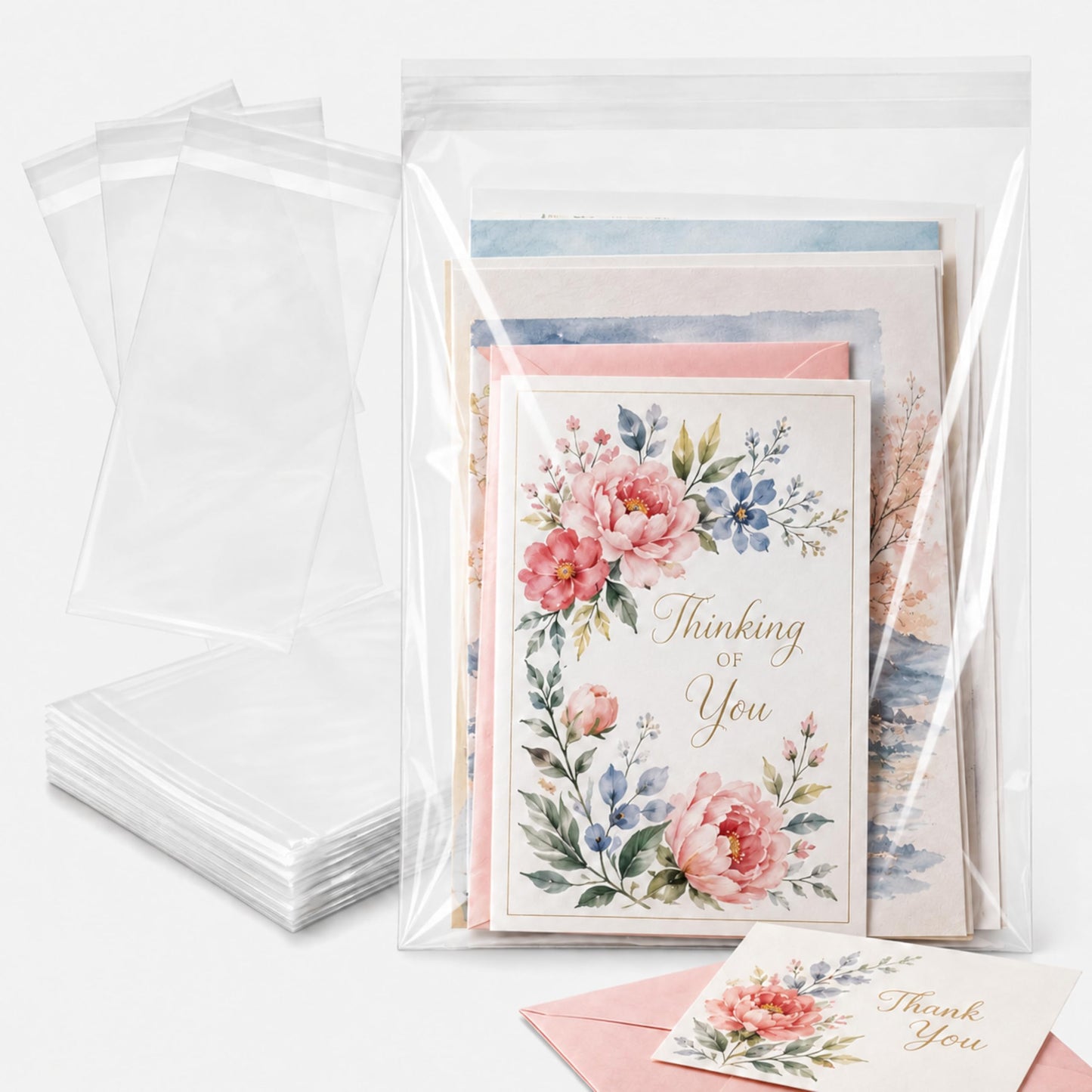 200ct Adhesive Clear Treat Bags 6'' x 9'' (15.2 x 22.9cm) - 1.4 Mil Extra Thick Self Sealing OPP Plastic Bags for Bakery Cookies Christmas Party Decorative Gift