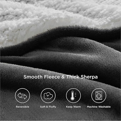 Bedsure GentleSoft Sherpa Fleece Throw Blanket Twin Size for Couch - Thick and Warm Throw for Men, Soft Fuzzy Plush Twin Blanket for Winter, Charcoal, 60x80 Inches