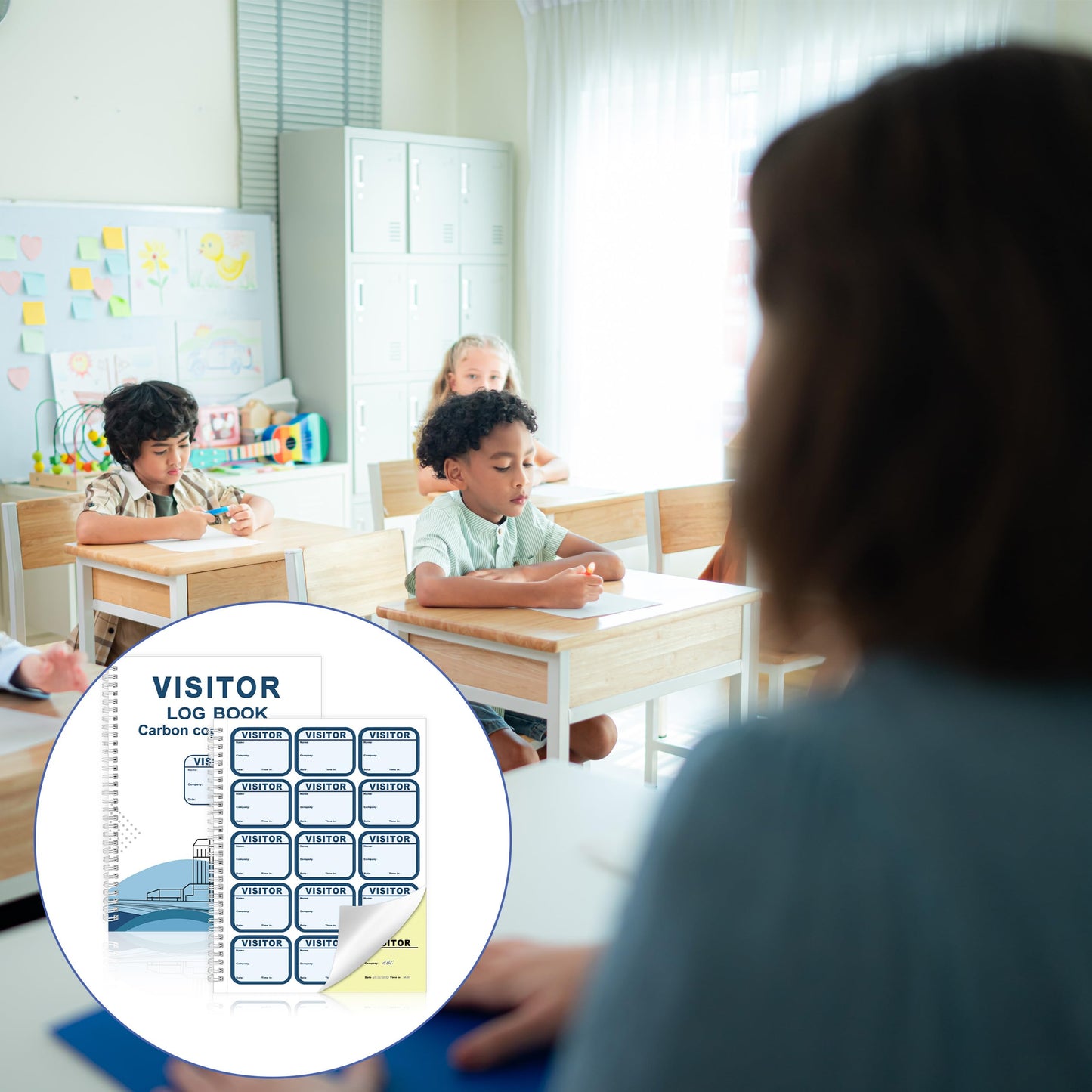 2 Pack of Visitor Badges Log with Carbon Copy Protecting Privacy Pages Visitor Stickers 8.5x11 Inch Visitor Log Book School Church Business Pass Guest Register Book - 450 Badges 60 Memo Pages (2)