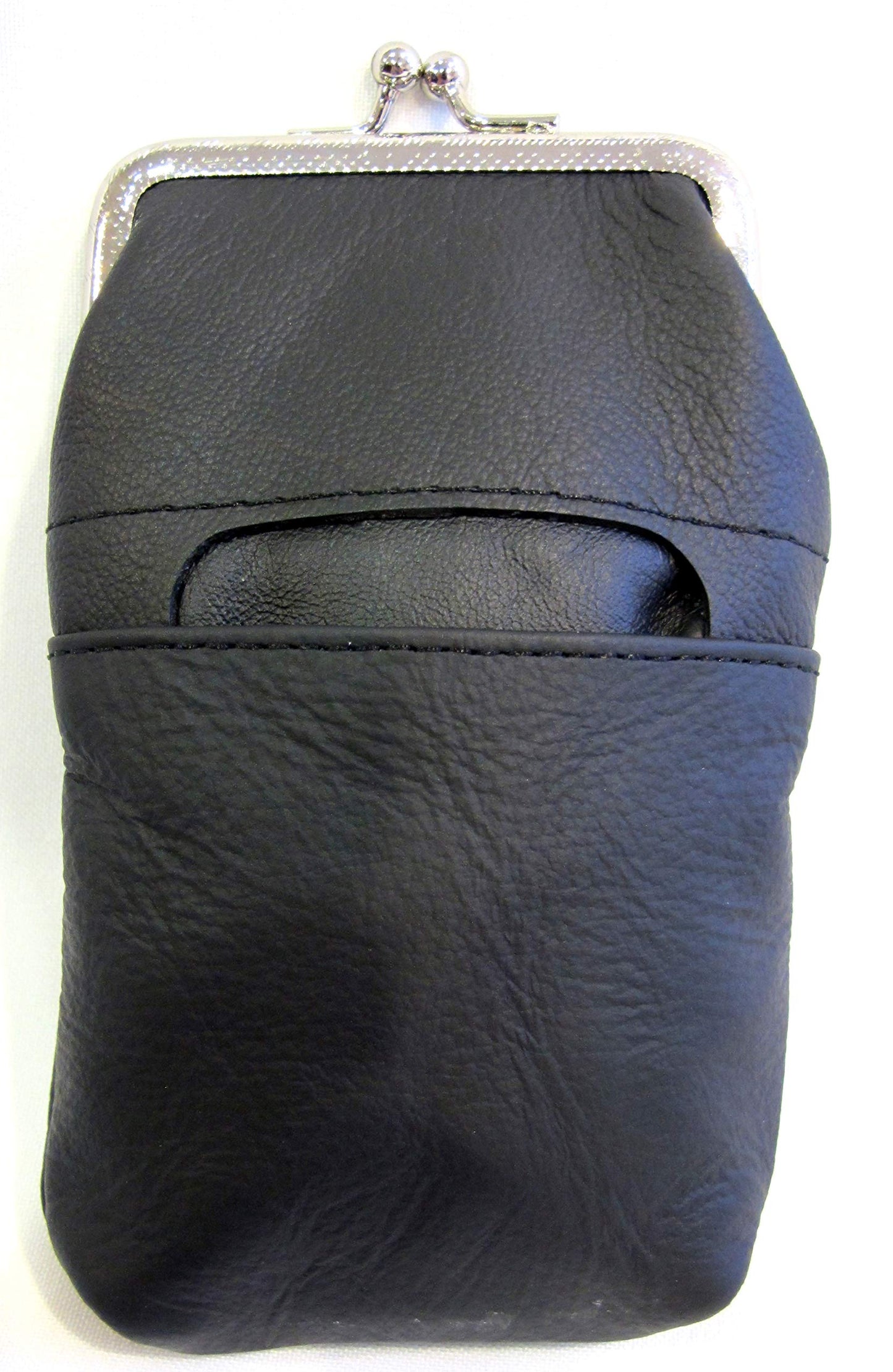 Women 100% Pure Leather Cigarette Case Lighter Match Pocket Zipper Coin Pouch -4 Color (Black)