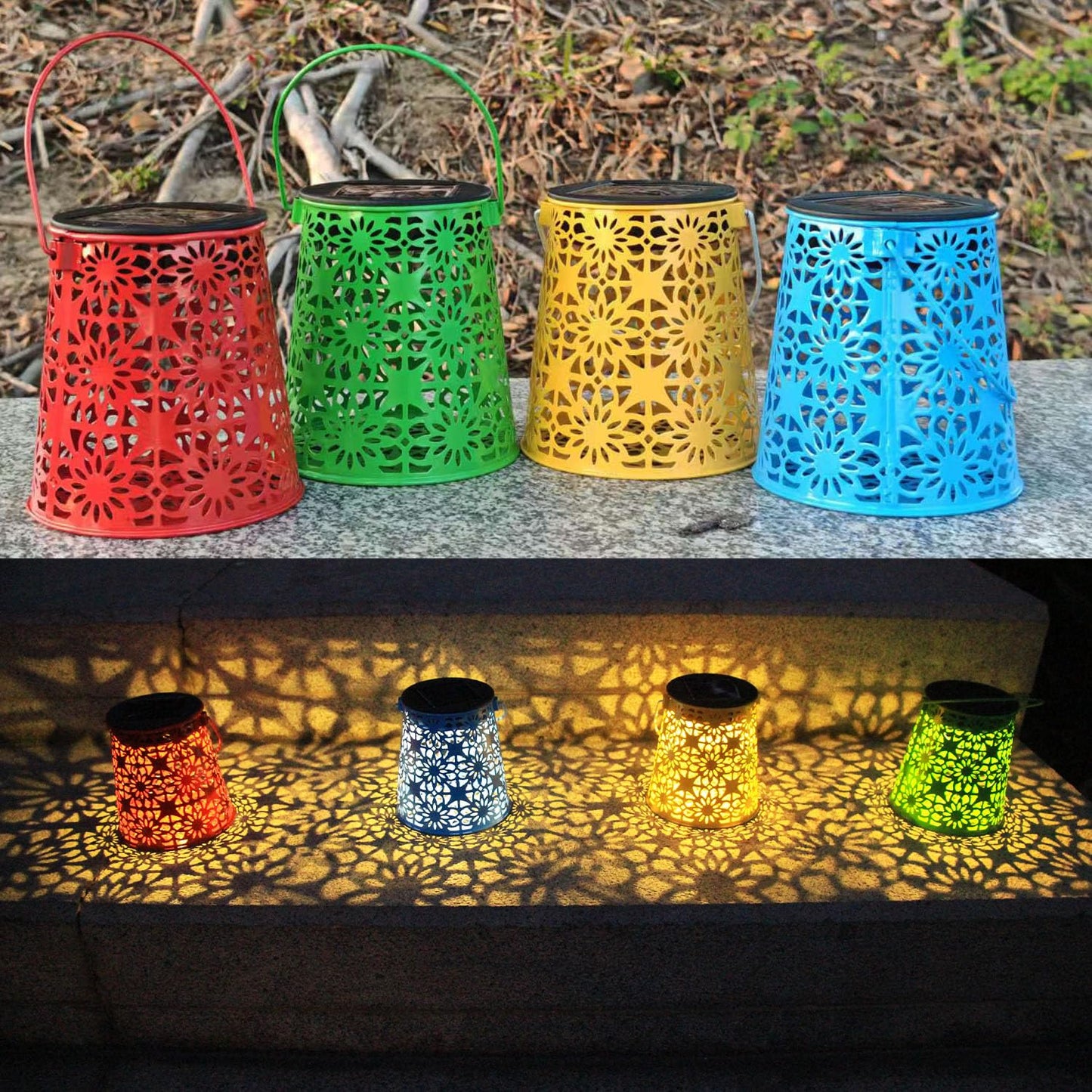 4pack Solar Lanterns Outdoor Waterproof Hanging Lights Gifts for Women Metal Small Decorative LED Lanterns for Yard, Patio, Lawn, Tabletop, Pathway, Landscape, Garden Decor