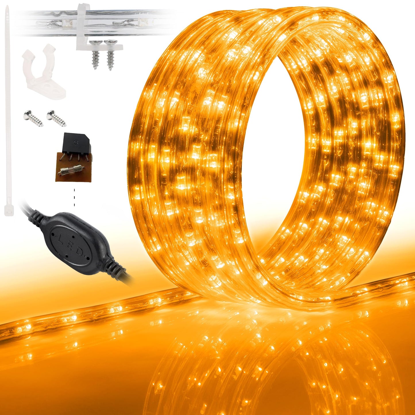 WYZworks 576LEDs, 50ft LED Outside Rope Lights, Waterproof Permanent Outdoor ETL Certified Connectable Clear Tube, Christmas Palm Tree Holiday Decorative Landscape Patio Accent Lighting - Orange