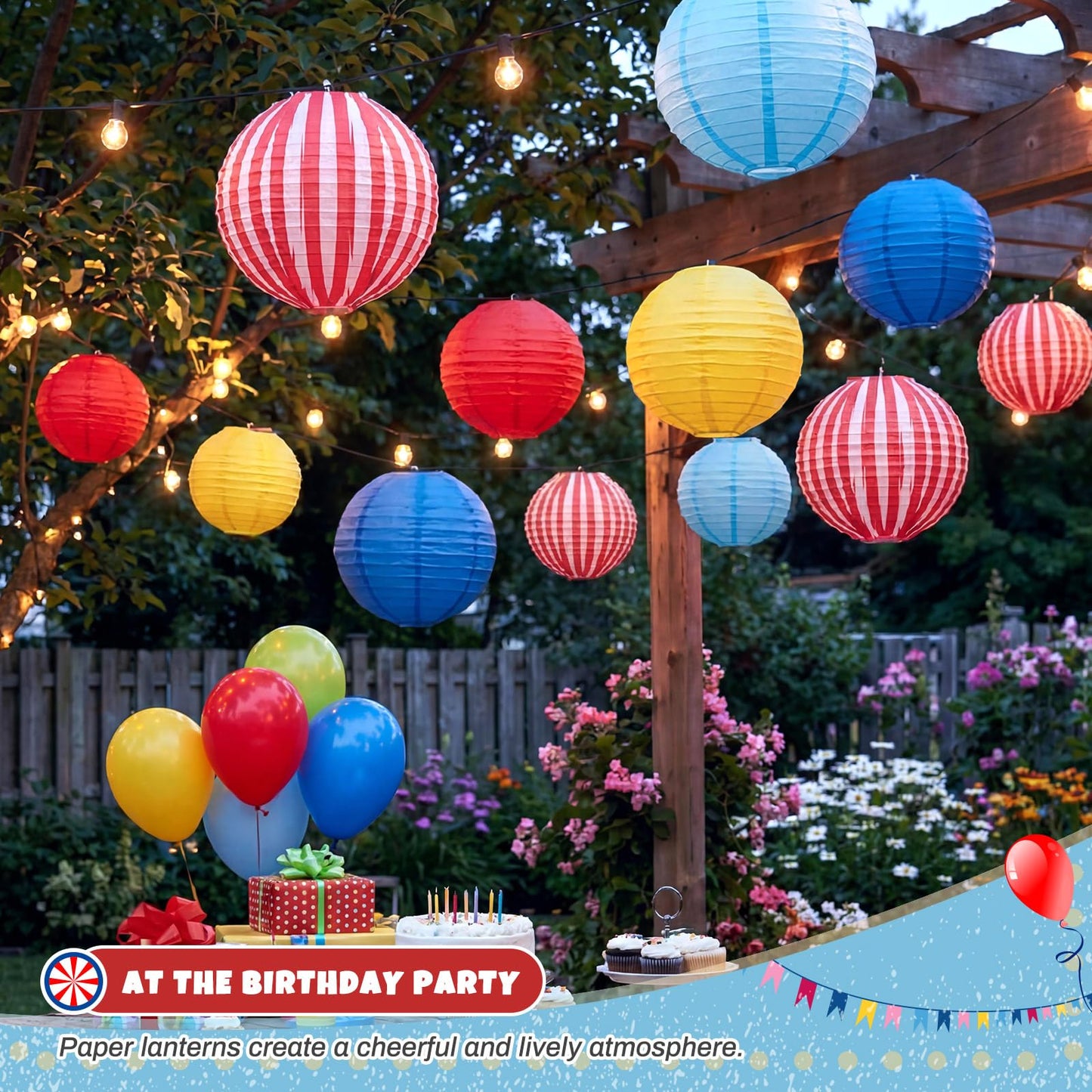 Hortsun 12 Pcs Carnival Circus Decorations Carnival Paper Lanterns Set Red Yellow and Blue Hanging Paper Lanterns for Circus Wedding Birthday Party Baby Shower Home Decoration