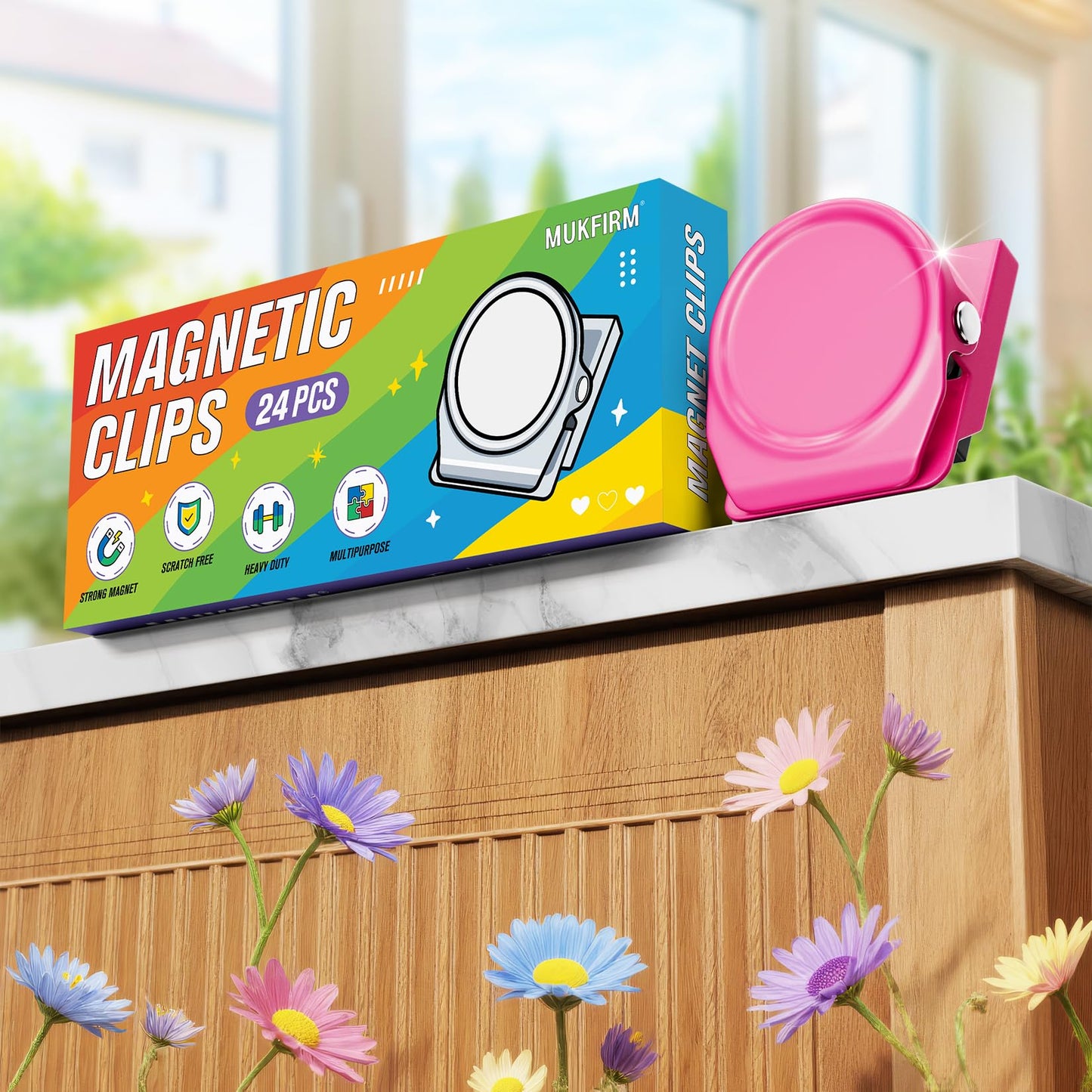 MUKFIRM 24 Pack Magnetic Clip Heavy Duty, Cute Magnetic Clips for Whiteboard, Refrigerator Magnets, Fridge Magnets for Pictures, Strong Magnet Clips for Classroom, Cruise Cabins, Locker, Office