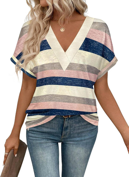 T Shirts Short Sleeve V Neck Tees Womens Tops Beach Vacation Fashion Clothes 2025 Casual Summer Spring Fall Outfits