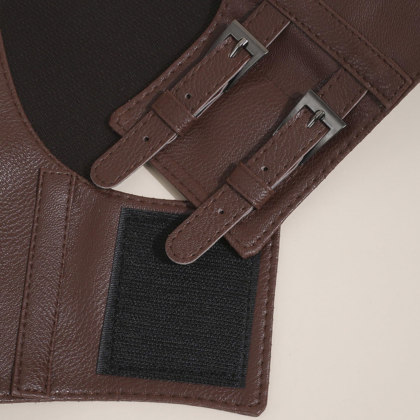 eYLun Women Underbust Corset Belt Faux Leather Wide Elastic Belts Steampunk Strap Waist Corset Belt Brown Large