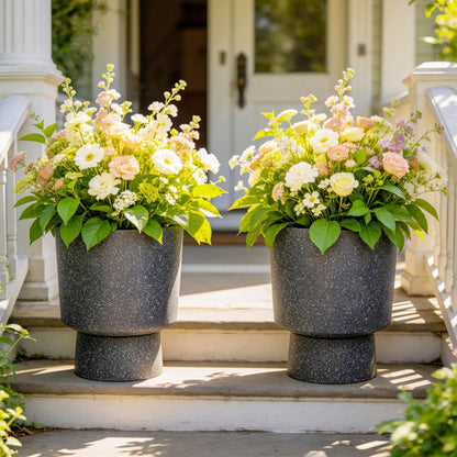 Ultym 16.8" Large Planters Set of 2 Modern Pedestal Plant Pots with Drainage Hole, Durable Plastic Flower Pots w/Terrazzo Finish, Weather-Resistant for Garden Patio Balcony Home Outdoor Indoor Decor