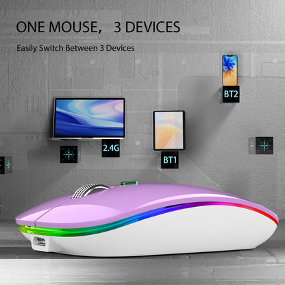 TENMOS Wireless Bluetooth Mouse, LED Slim (Bluetooth 5.1/5.0 + USB) 2.4GHz Rechargeable Silent Bluetooth Wireless Mouse with Type C Adapter for Laptop/MacBook/iPad OS 13 and Above (Matte Black)