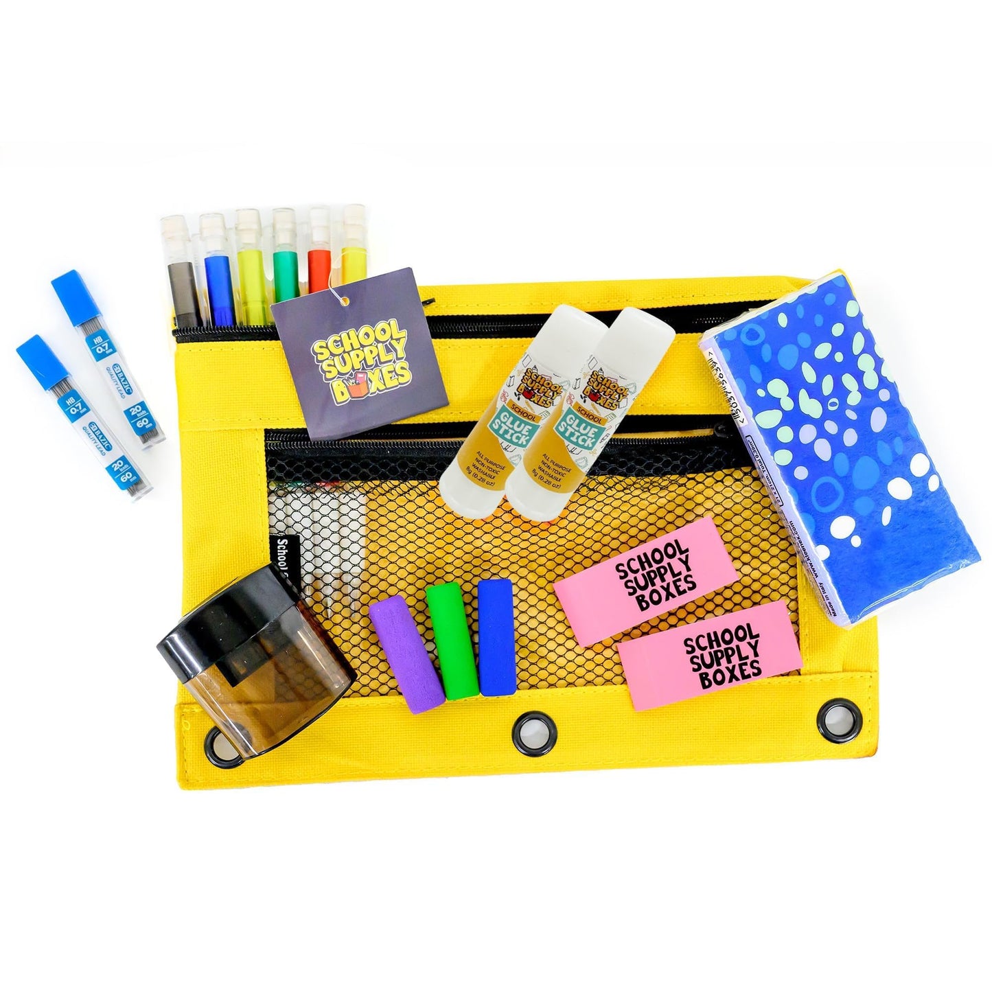 Elementary Pencil Bag Kit (24 Pack) – School Supply Pouch for Kids with Mechanical Pencils, Safety Scissors, Glue Sticks, Erasers & More – Back to School Kit – Pre-Filled Zipper Bag