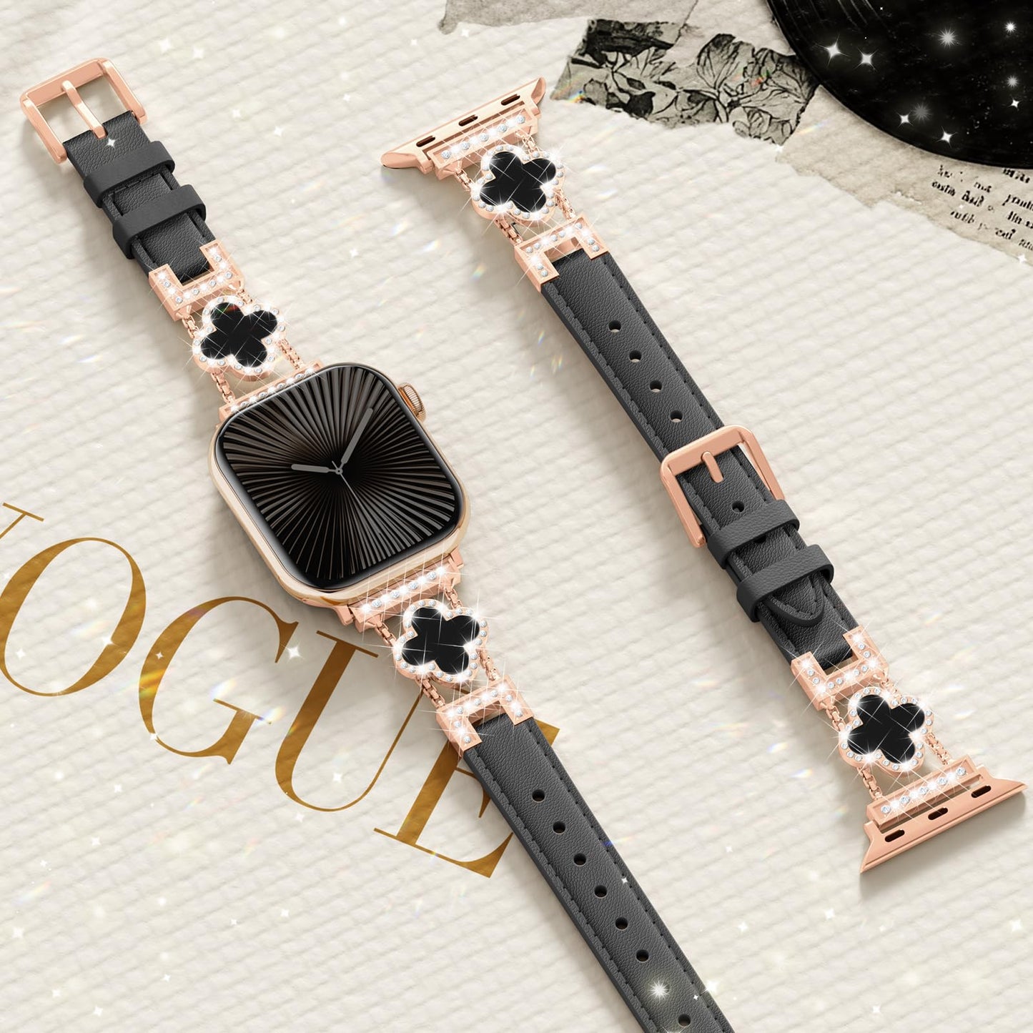 SOLOLUP Leather Band Compatible with Apple Watch Bands for Women 40mm 41mm 42mm 38mm,Dressy Slim Thin Cute Bracelet with Bling Buckle Metal Link Chain Band for iWatch 11 10 9 8 7 6 5 4 3 SE 3/2/1