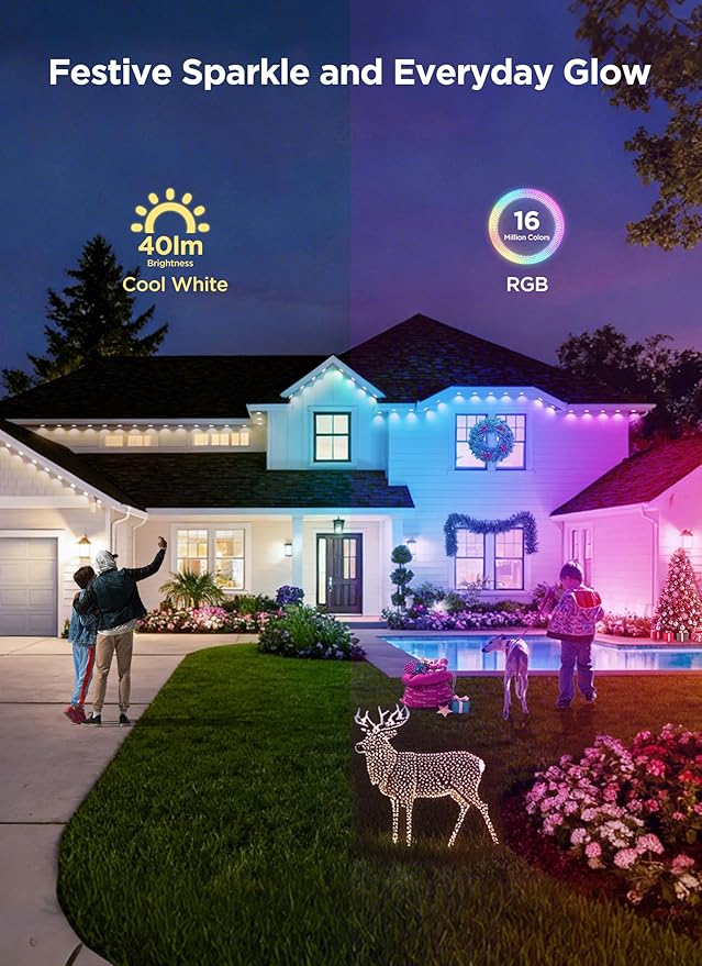 Permanent Outdoor Lights, 150FT with 96 Smart RGBIC LED Lights, DIY Scene Mode, IP68 Waterproof Christmas Lights for Daily and Accent Lighting, Outdoor Decor, House Roof, Holiday Decorations