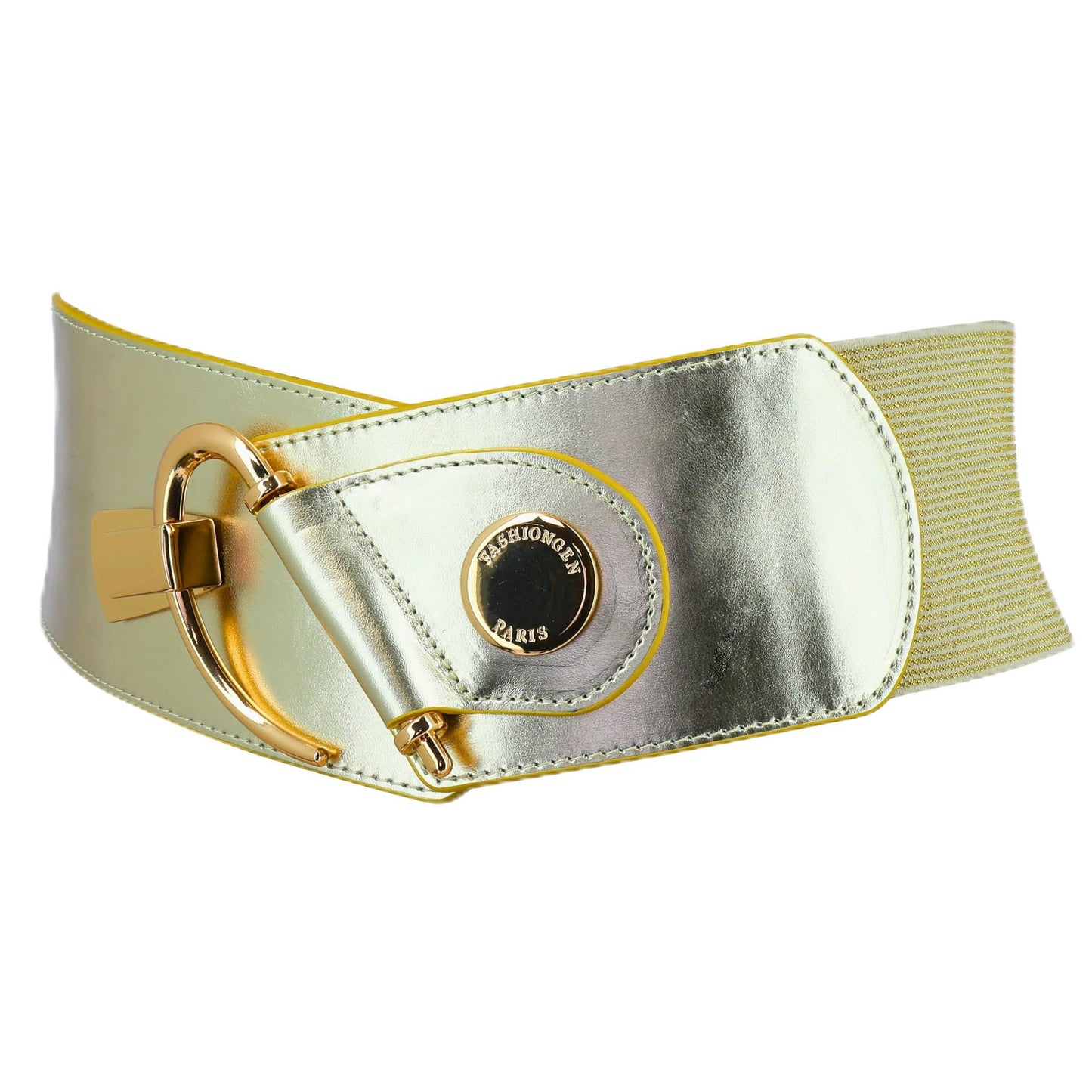 FASHIONGEN - Cowhide leather elastic belt for women, DARLENE - Golden, X-Large/waist size 34 to 36
