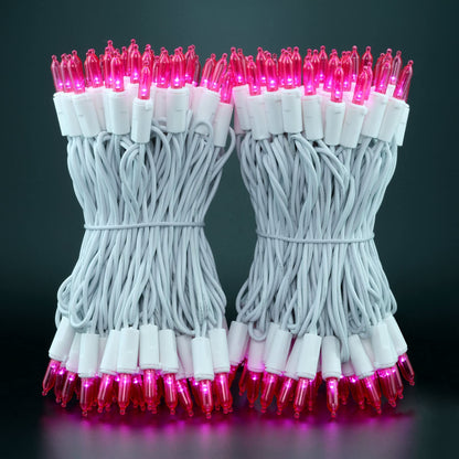 YULETIME 200 Pink LED Christmas Lights, 66 ft White Wire UL String Light
