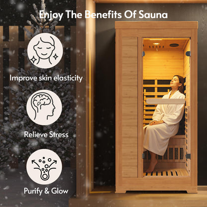 Rotihom 1-2 Person 6.3Ft Infrared Sauna, 7 Color Full Spectrum Wood Dry Sauna. Canadian Hemlock Indoor Saunas with 1745W 20Min Fast Heating & Music Speakers for Home & Gym (40" Lx36 Wx76 H)