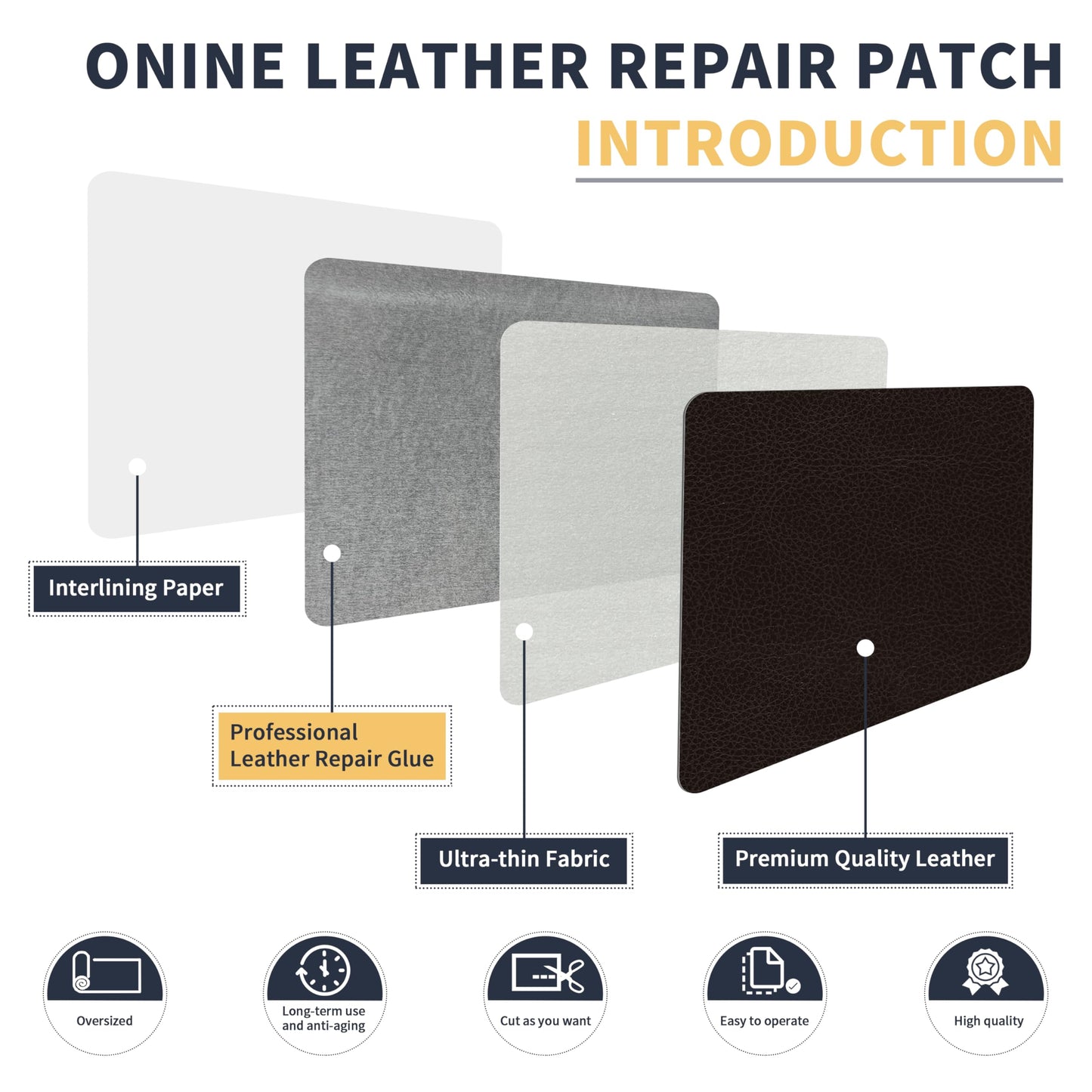 ONine Leather Repair Patch，Leather Repair Tape, 16 x 48 inches Leather Repair Patch for Furniture,Vinyl Repair kit，Leather Couch Patch，for Sofas, Furniture, car Seats(Black Brown)