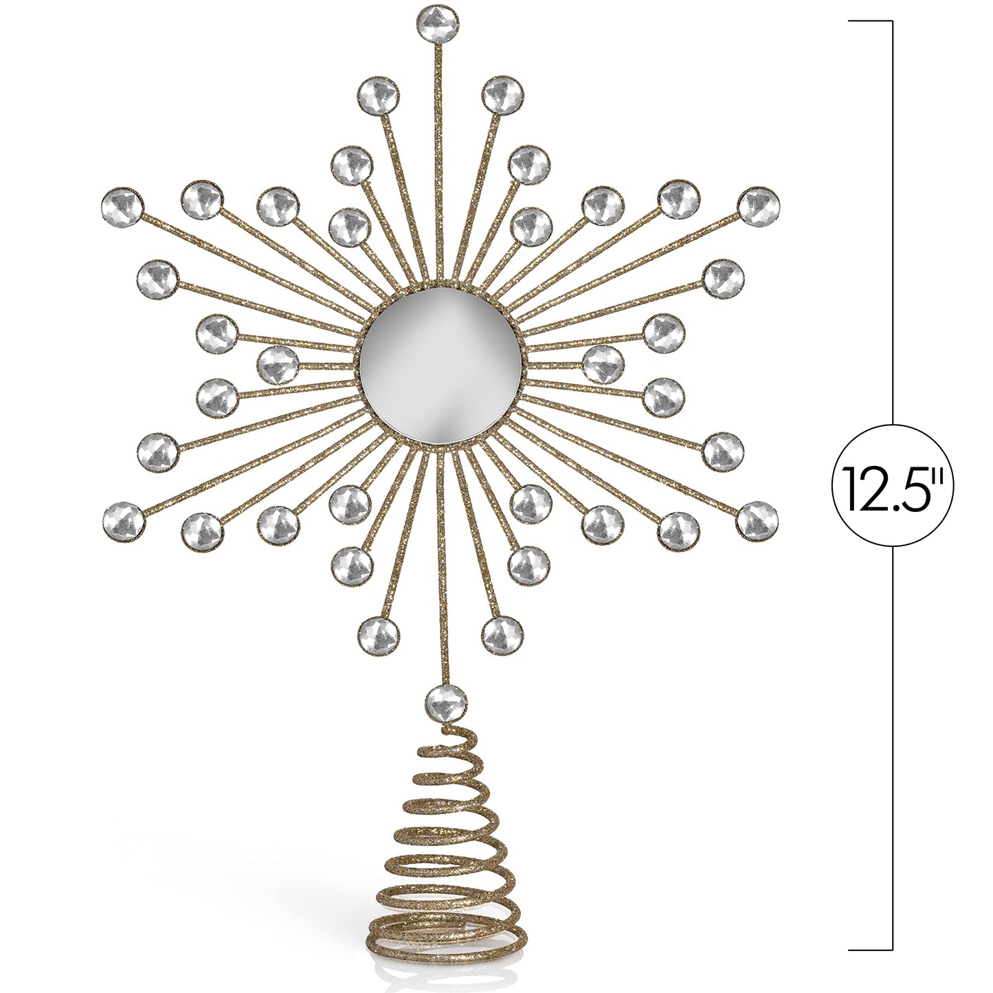 Ornativity Jewel Star Tree Topper - Gold Glitter Sparkling Metal Wire Xmas Star Topper with Sparkly Gem Finish Christmas Tree Top Holiday Decor Ornament Decoration 12"