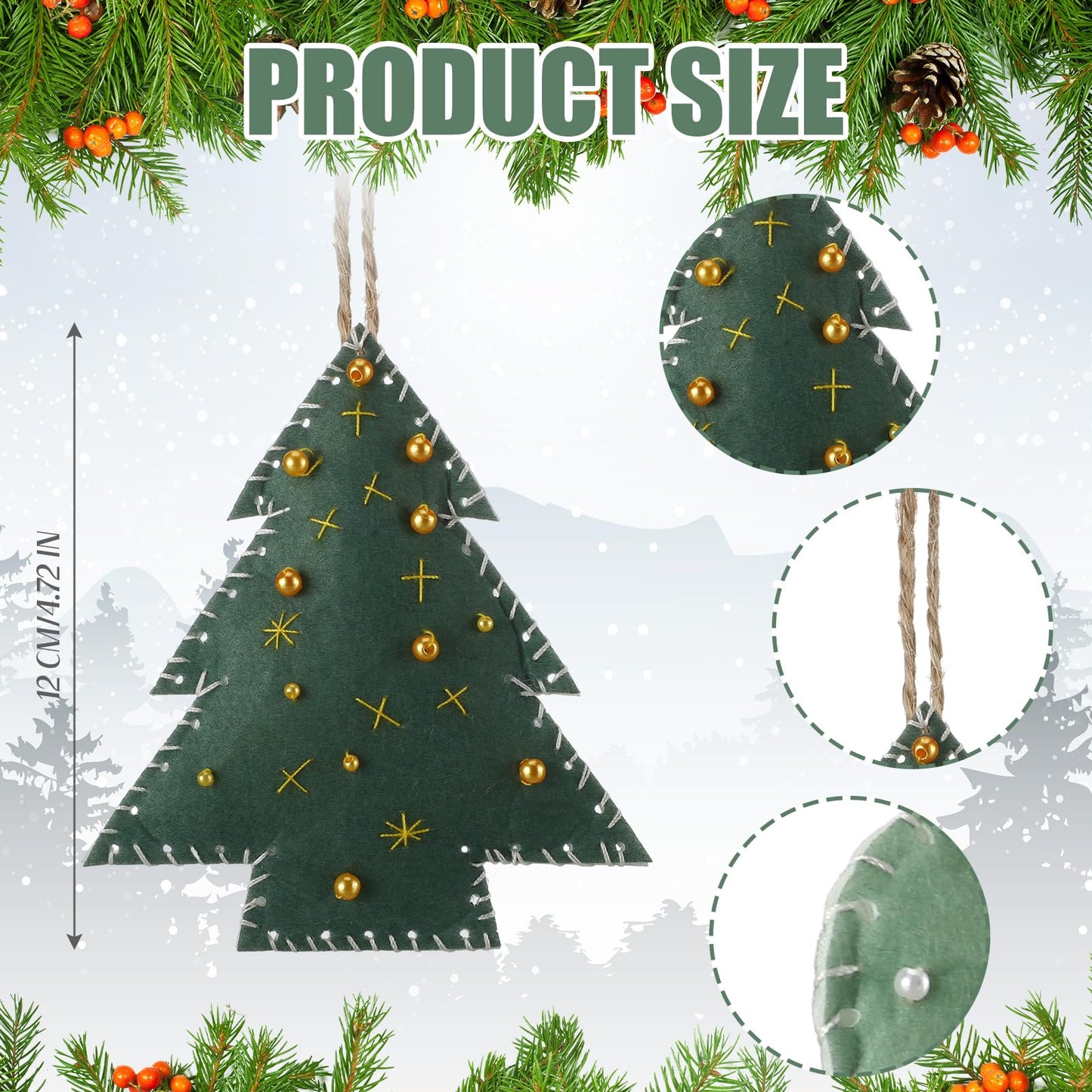 Suncalla 10 Pieces Embroidered Felt Christmas Ornaments Felt Cookies Ornament Christmas Tree Gingerbread Man Wreath Stars Snowman Hanging Decoration for Xmas Holiday Party Toy(Green and Red,Classic)